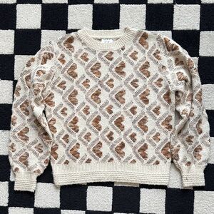 Lili Sidonio Cream and Brown Patterned Sweater | M